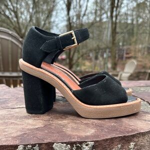 Chic Black Suede Block Heel Sandals Size 36 EUR